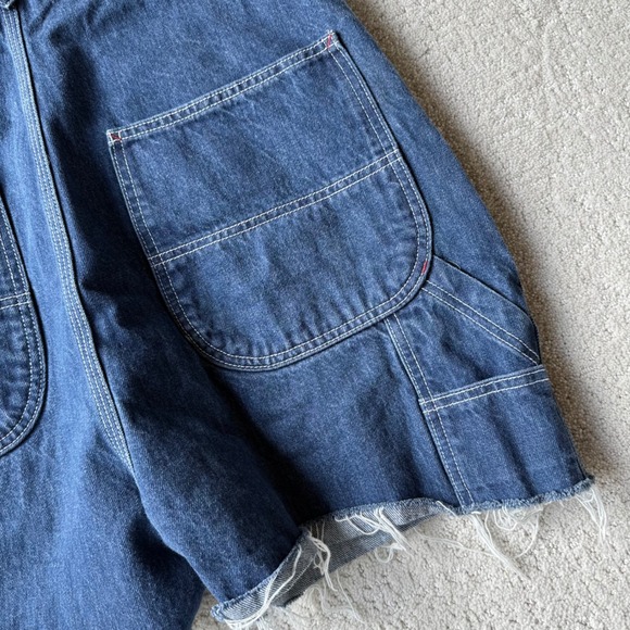 Doen Denim Overalls Shorts 28 Womens Blue Cotton Frayed Hem Pocket Casual - Picture 8 of 13